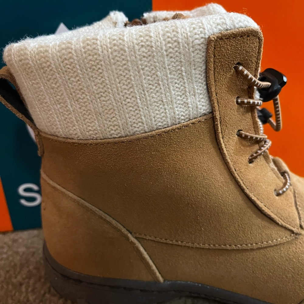 Sporto/BOHO NWT Suede Ankle Boots Camel color and Cream Knit Cuffs size 6.5 - Picture 6 of 10